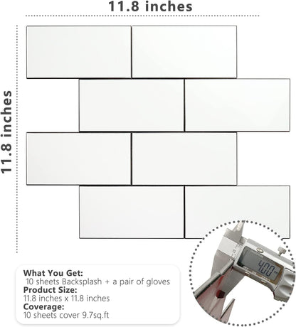 STICKGOO 10-Sheet Subway Tile Peel and Stick Backsplash, Seamless Design Polished Eurasia Beige Kitchen Backsplash Wall Tiles, Glossy Surface Waterproof Stick on Tile for Bathroom, RV, Fireplace