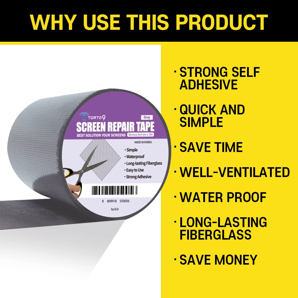 TORTO9 Window Screen Repair Kit, 3-Layer Strong Adhesive & Waterproof Tape Fiberglass Covering mesh (Black, 2 Inch x 6.5 FT)