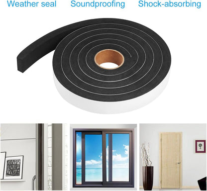 Seal Foam Tape,1/2 Inch W x 1/8 Inch T Weather Stripping for Door and Window,High Density Single Sided Closed Cell Door Insulation Weather Strip, 3 Rolls Total 50FT Black