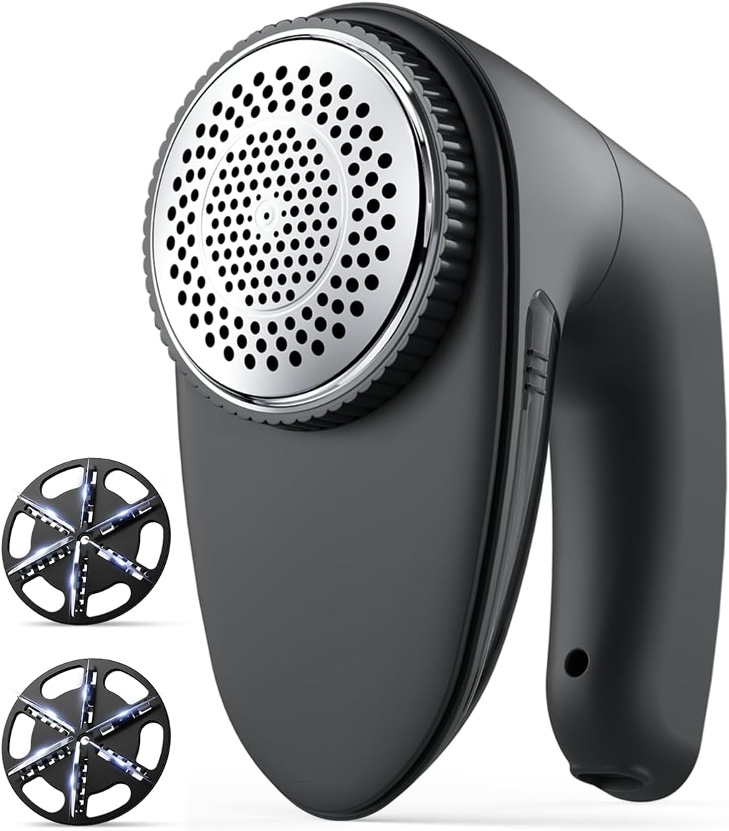 Bymore Fabric Shaver & Lint Shaver for Clothes and Furniture, Heavy Duty Sweater Shaver Lint Remover with Large 65mm Shaving Head, 6-Leaf Blades, Extra Replacement Blades for Couch, Sofa & Upholstery