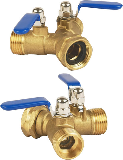 Hose Splitter 2 Way Heavy Duty, Full Flow Garden Hose Splitter with Large Easy-Turn Handle, 3/4 Inch GHT Brass Water Hose Splitter for Outdoor Faucet, Y Valve Hose Bib Splitter