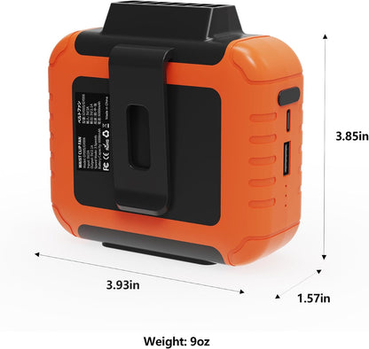Waist Clip Fan - 5000mAh Rechargeable Portable Personal Fan, 39ft/s Ultra-Strong Wind, 29H Runtime, 5 Speeds, LED & SOS Light, for Outdoor, Camping, Hiking, Construction