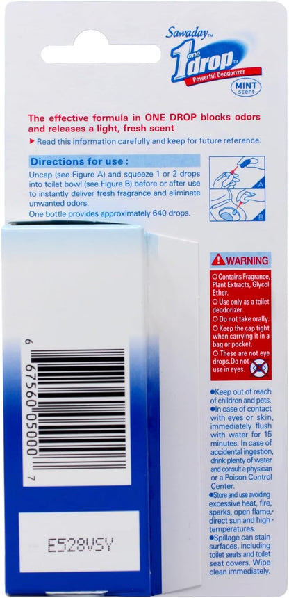 1 Drop Powerful Toilet Deodorizer, Mint Scent, Blocks Odors Until Flushed Away, Deodorizing Oil from Plant Extracts, 0.67 fl oz (Pack of 3)