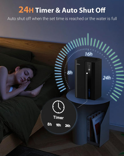 UBBO 95oz Dehumidifiers for Home, 1000 Sq.Ft Dehumidifier with Drain Hose - Auto Shut Off, Timer, Sleep Mode & Drain Hose - 7 Color Light for Bedroom, Bathroom, RV - Black Gold