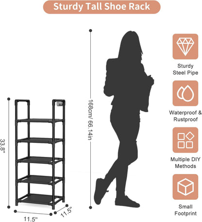 LANTEFUL Tall Narrow Shoe Rack for Entryway, 10-Tier Sturdy Metal Shoe Shelf Storage 10-15 Pairs of Shoes and Boots, Space Saving Corner Shoe Rack Organizer for Closet,Doorway,Garage,Living Room