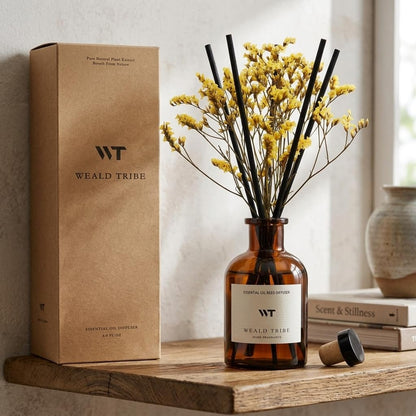 WEALD TRIBE Flower Reed Diffuser Set Eucalyptus & Lavender Scent For Bathroom Accessories Shelf Decor & Air Fresheners, Sticks Defusers With 4.0 fl oz Essential Oils, House Bedroom Office Decor & Gift