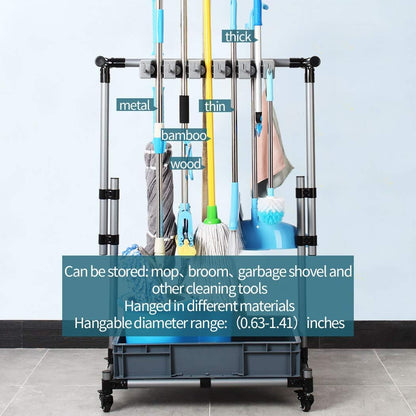 Broom And Mop Holder Put Wet Mops Movable Floor-Mounted Mop Rack Floor Standing Cleaning Tool Cart Storage For Garden Garage Schools, Hospitals, Factories, Hotels,Property Companies (12racks)