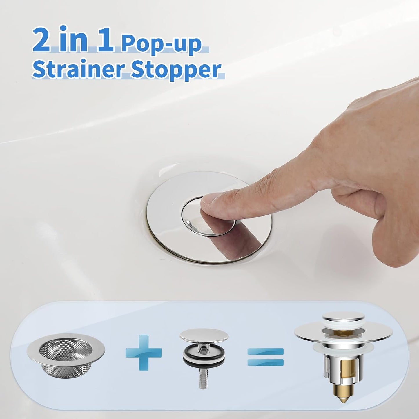 iFealClear Metal Universal Bathroom Sink Stopper, Upgraded Stainless Steel Sink Drain Strainer for 1.1''~2.36" Basin Pop Up Drain Strainer, Anti-Clogging Filter Basket, Brushed Nickel