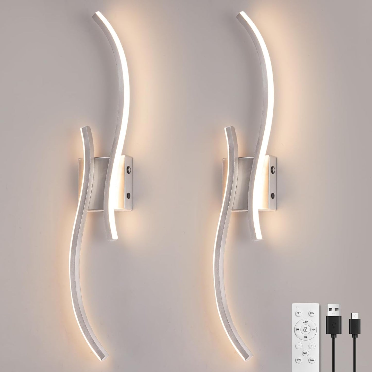 CANEOE Battery Operated Wall Sconce Set of 2, 18000mAh Gold Rechargeable Wall Lights with Remote Control,3000K-6000K Dimmable LED Wireless Wall Light for Living Room Bedroom Hallway,39.3 Inch (Gold)