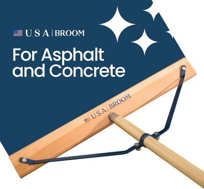 36" Heavy Duty Outdoor Push Broom with 60" Handle. Ideal for Asphalt, Concrete & Heavy Debris. Durable American Made Steel Brackets-Stainless Steel Hardware. No Plastic. 100% USA Made