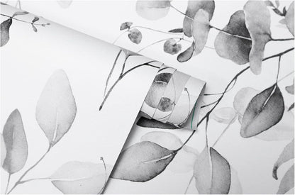 HAOKHOME Peel and Stick Wallpaper Boho Green/White Botanical Leaf Floral Wall Mural Home Nursery Decor Renter Friendly Wallpaper 17.3in x 9.8ft