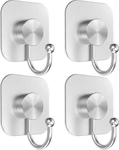 Aikzik 4 Pack Large Heavy Duty Wall Hooks - 26lb Max, Stainless Steel Adhesive Towel Hook, Shower Hooks for Hanging Towel, Coat, Robe, Wall Hook for Use in Bathroom, Kitchen and Door, Matte Black