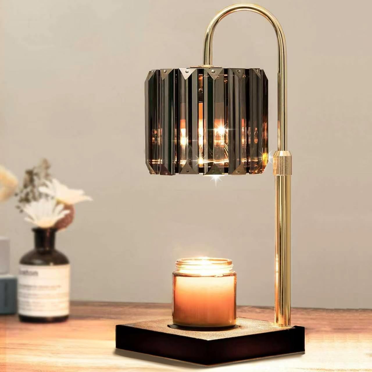 Yuichoy Candle Warmer Lamp with Timer, Dimmable Electric Candle Wamer Adjustable Height, Glass Modern Candles Melter Lamp, Gifts for Women Mom, Clear