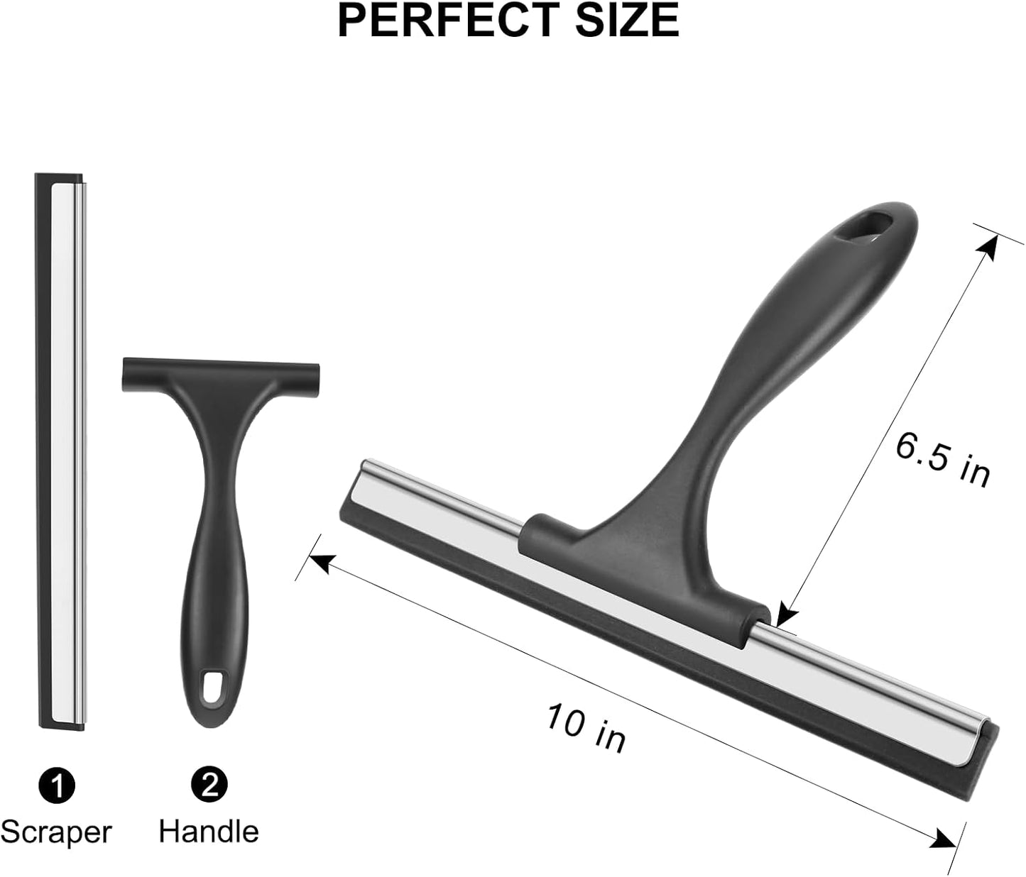SetSail Squeegee for Shower Glass Door Stainless Steel Shower Squeegee for Glass Doors All-Purpose Window Squeegee for Tile Shower Walls, Sink, Mirror, Bathroom, Car Window Cleaning 10 Inches, Balck
