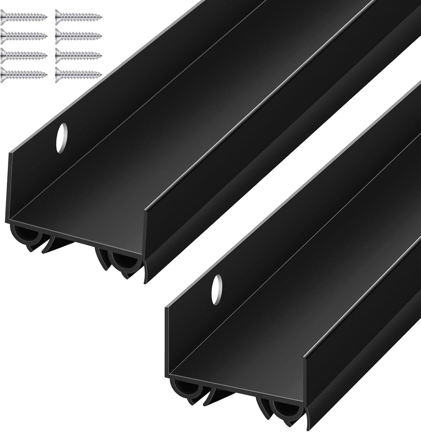 Lineshading 2 Sets Door Sweep Plastic PVC 1 3/4" x 36" Slide on Bottom Exterior Door Seal Strip for Weather Stripping Draft Stopper (Black)