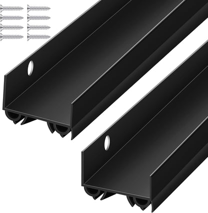 Lineshading 2 Sets Door Sweep Plastic PVC 1 3/4" x 36" Slide on Bottom Exterior Door Seal Strip for Weather Stripping Draft Stopper (Black)