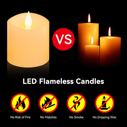 3"x4" Flickering Flameless Battery Candles with Timer, White Realistic LED Pillar Candles, Set of 2 Large Remote-Operated Candles for Home Indoor/Outdoor & Holiday Decor