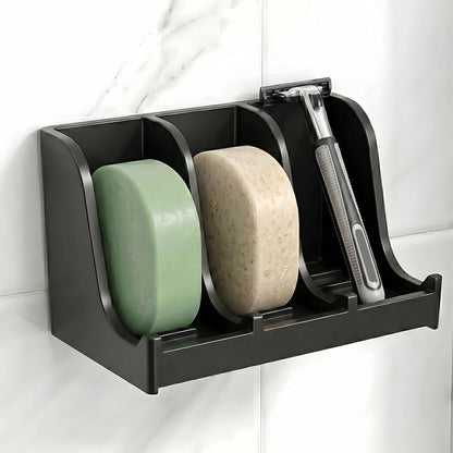 Soap Holder for Shower Wall, 3-Compartment Soap Dish for Shampoo, Conditioner and Body Soap, Fast Draining & Rust-Proof & Heavy Duty, Ultra-Strong Adhesive for Long-Term Bathroom Use & Freestanding