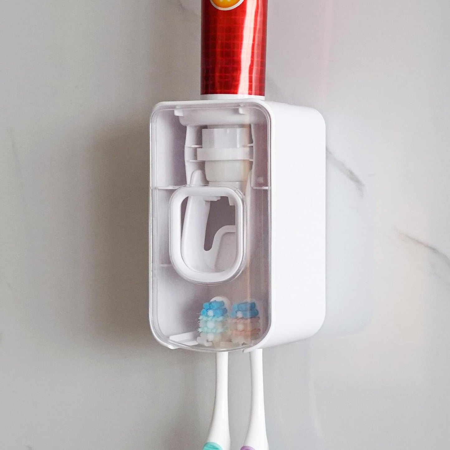 2 Slot Toothbrush Holder and Toothpaste Dispenser Wall Mounted, Automatic Toothpaste Squeezer, 2 in 1 Tooth Brush Toothpaste Organizer for Shower (Grey)