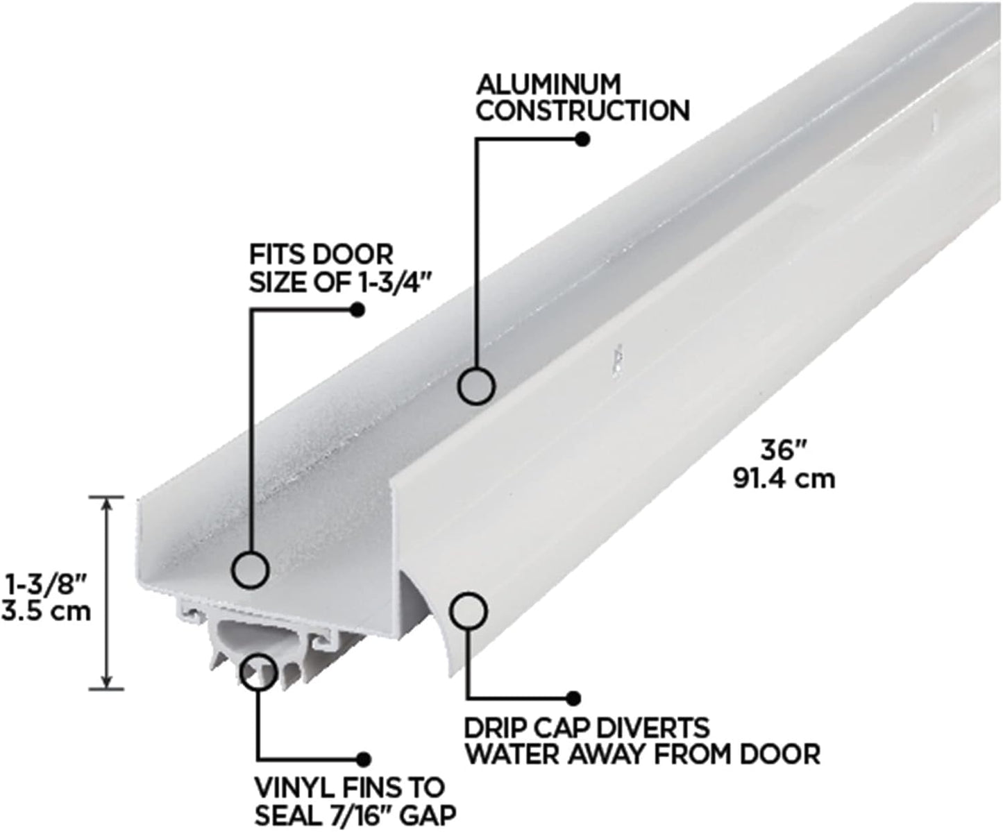 M-D Building Products 49000 36 in. Satin Nickel Aluminum U-Shape Screw-on Under Door Seal