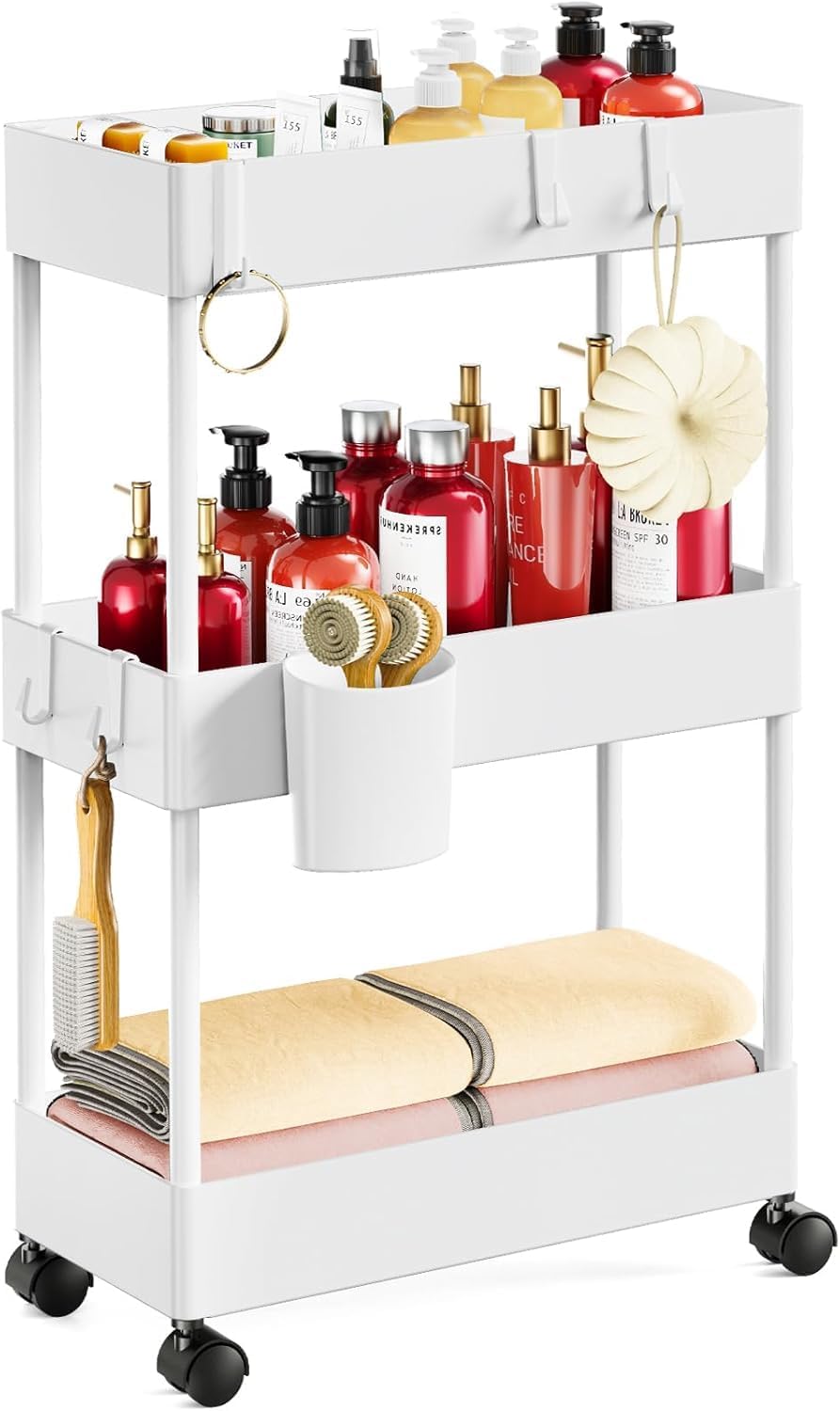 Pipishell Slim Storage Cart with Wheels - Bathroom Cart Organizer Storage, 4 Tier Rolling Carts for Bathroom, Laundry Room, Kitchen, Narrow Space, Black PIUC05