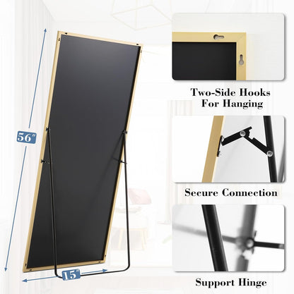 DUMOS 64"x21" Arched Full Length Floor Mirror, Full Body Mirror with Stand, Shatterproof Tempered Glass, Modern Aluminum Alloy Frame, Free Standing or Leaning for Home Decor, Gold