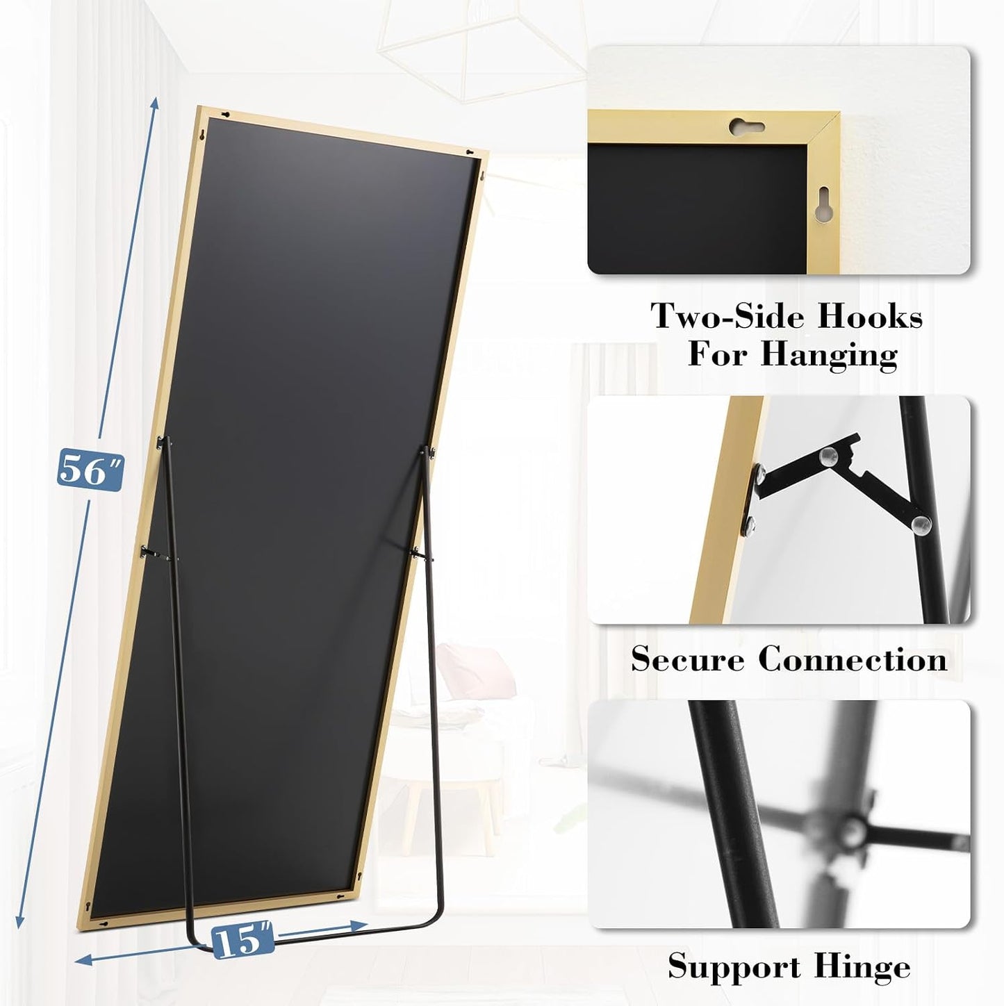 59"x16" Arched Full Length Mirror, Full Body Mirror with Leaning or Standing, Floor Standing Aluminum Frame for Bedroom, Livingroom, Cloakroom, Black
