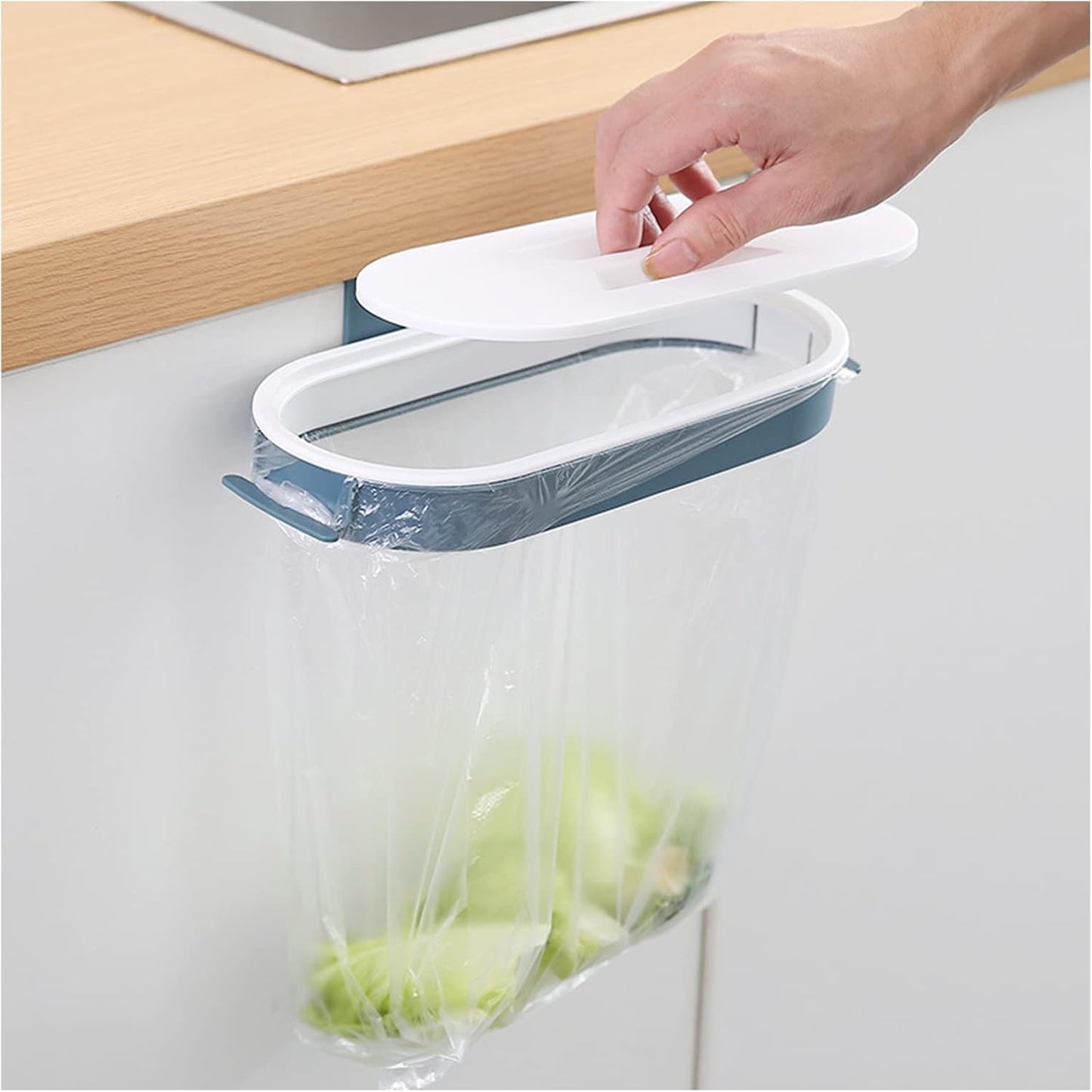 Set of 2 Trash Bag Holder Rack, Hanging Organizer Garbage Bag Holder, & Removable Lid - Multi for Kitchen Cabinet Door Storage Cupboard, Under Sink, Kitchen Towel Rails Rack, Blue & Pink