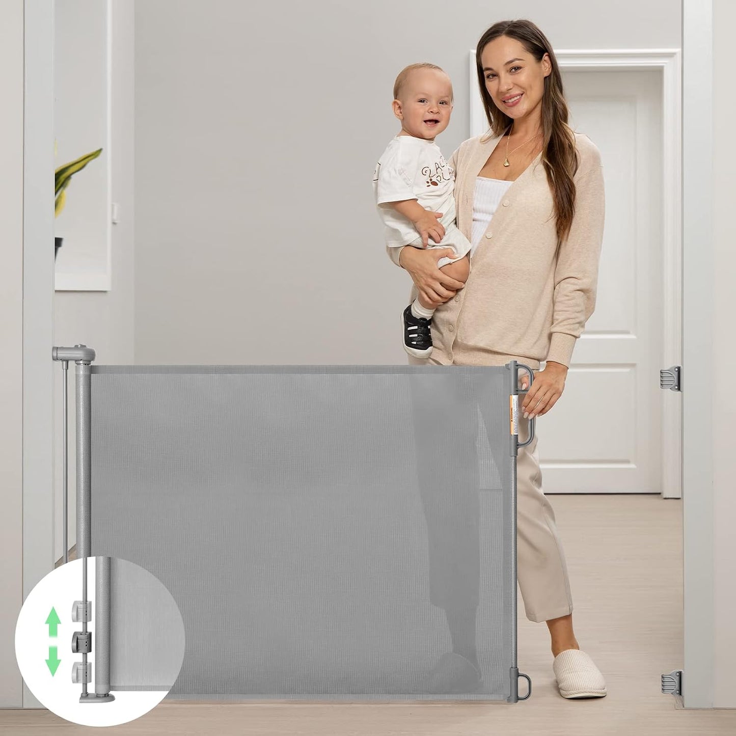 Retractable Baby Gate, Momcozy Mesh Baby Gate or Mesh Dog Gate, 33" Tall,Extends up to 55" Wide, Child Safety Gate for Doorways, Stairs, Hallways, Indoor/Outdoor