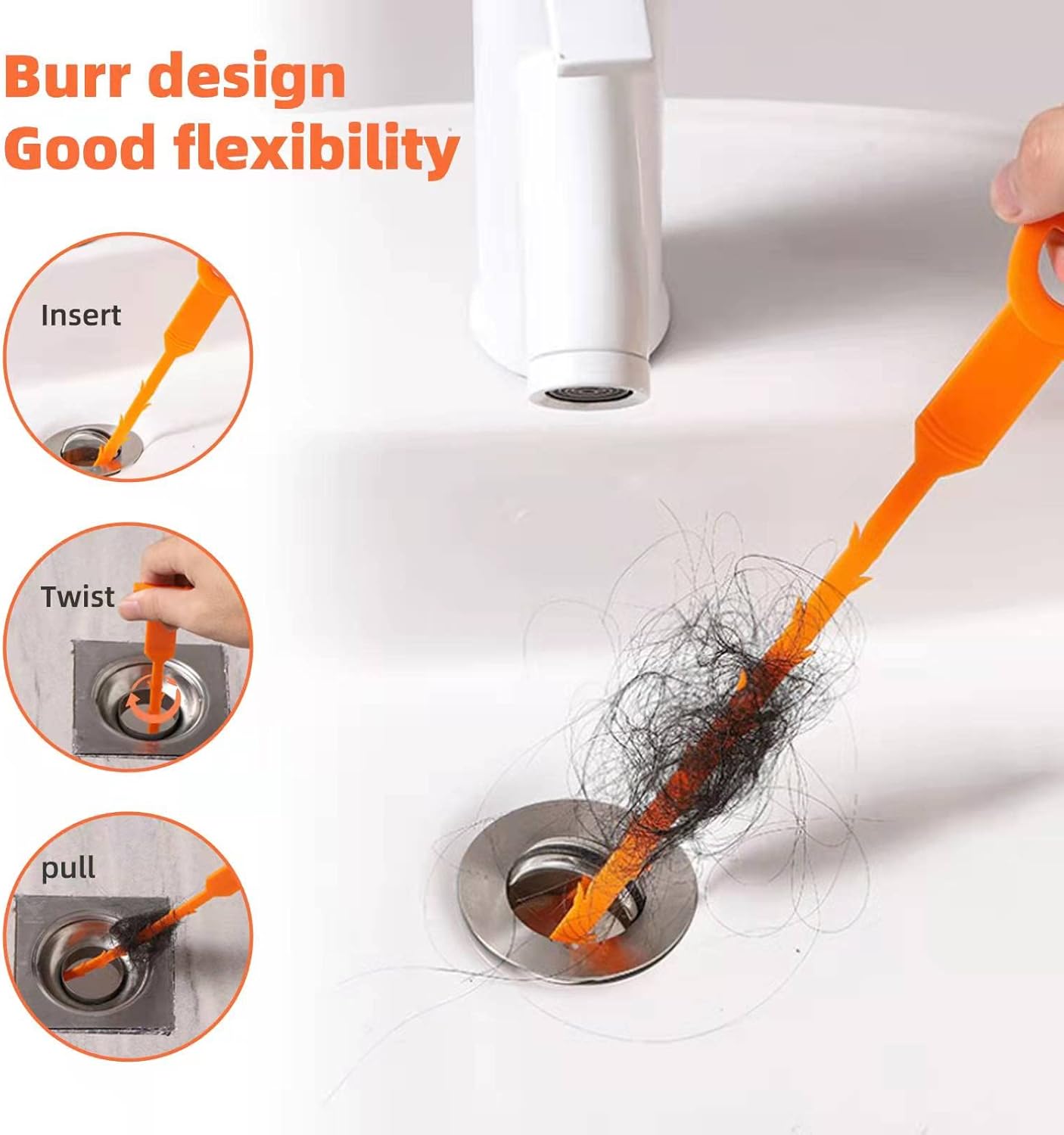 3 Pack 25 Inch Hair Snake Hair Drain Clog Remover Cleaning Tool Drain Opener sink snake Drain Auger Hair Remover Tool For Sewer, Toilet, Shower Kitchen Sink, Bathroom Tub
