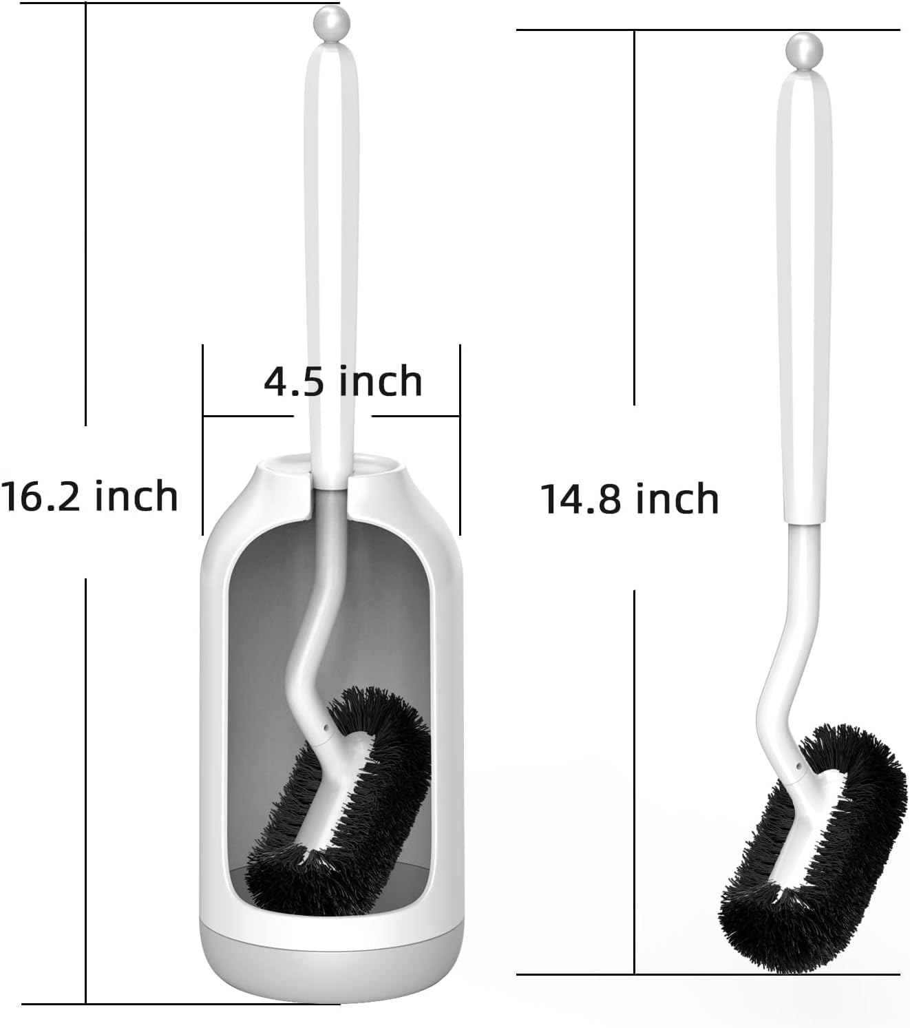 HAMITOR Toilet Bowl Brush Holder Set: Bathroom Deep Cleaning Toilet Cleaner Scrubber Under Rim with Curved Bristle for Dead Corner Clean - Hidden Rv Toilet Decorative Accessories with Caddy- White