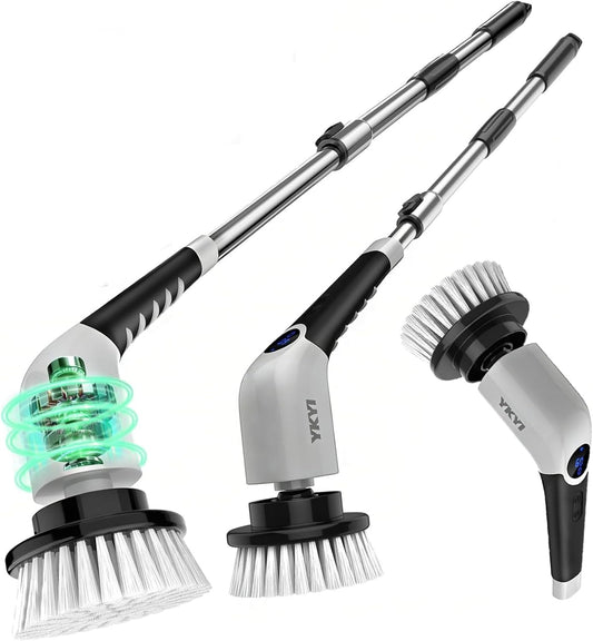 YKYI Cordless Electric Spin Scrubber, Power Cleaning Brush with 8 Replaceable Heads & Extension Handle for Bathroom, Tub, Tile, Floor, Car