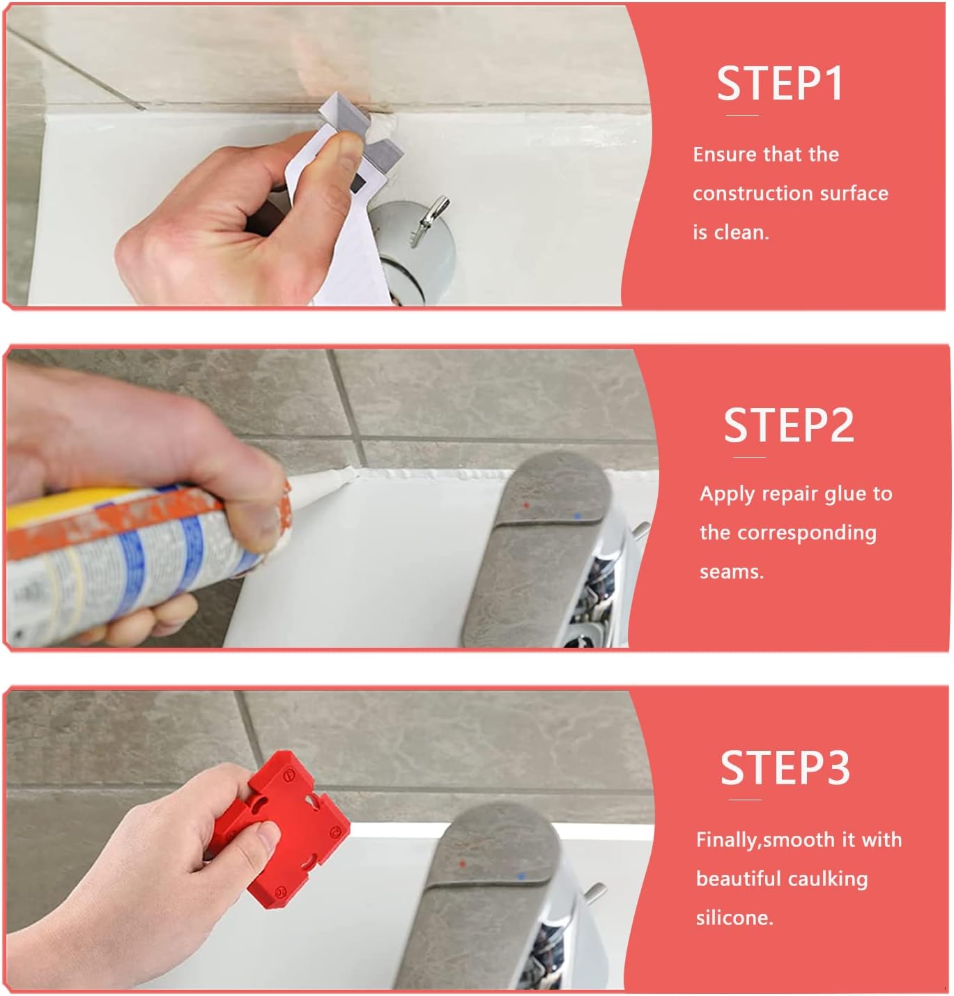 11 Piece Set ，Professional Caulking Tool Kit with Sealant Finishing Tools，Easy Silicone Caulking with Guides，Caulk Removal Tools and Fill Removal Tool Silicone Fill