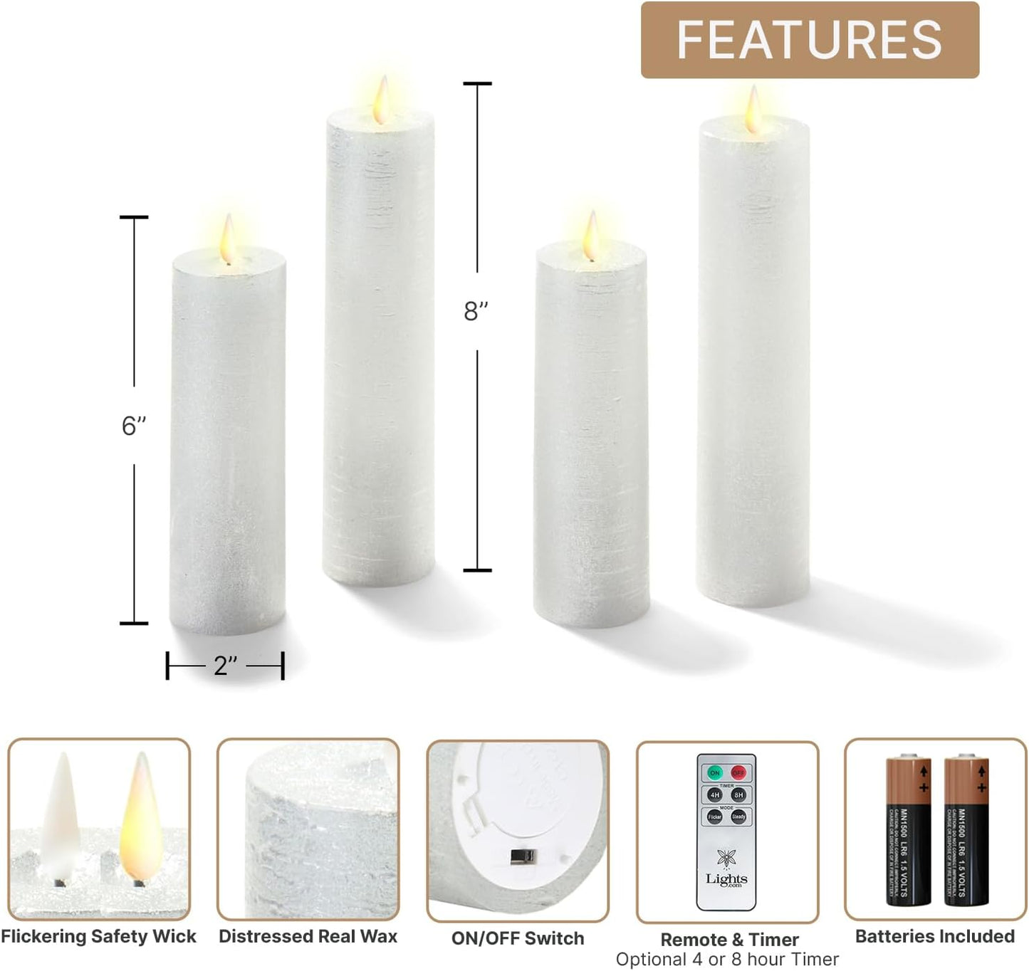 LampLust Realistic Flameless Pillar Candles with Remote, Set of 3, Batteries Included, Real White Wax, 3D Flickering LED Flame, 3 Inch Pillar Candles, Spring Decor, Centerpieces for Tables