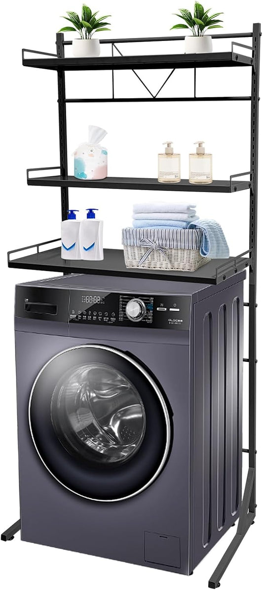 Adjustable Height Laundry Room Shelves for Laundry Room Organization 3 Tiers Laundry Room Organization Shelves Over The Washer and Dryer Storage Shelf (Black, 26.8×18.3×64in)
