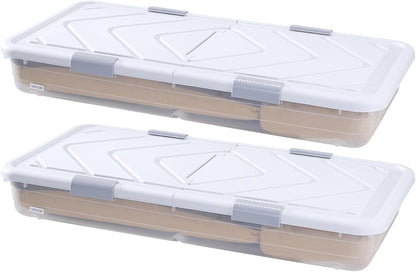 VEVOR Under Bed Storage with Wheels, 39.8 x 20.1 x 5.9 inch Underbed Containers, Underbed Shoes Organizer with Lid & Gray Latch, Rolling Under the Bed Storage Bins for Clothes Shoes Blankets, 2 Pack