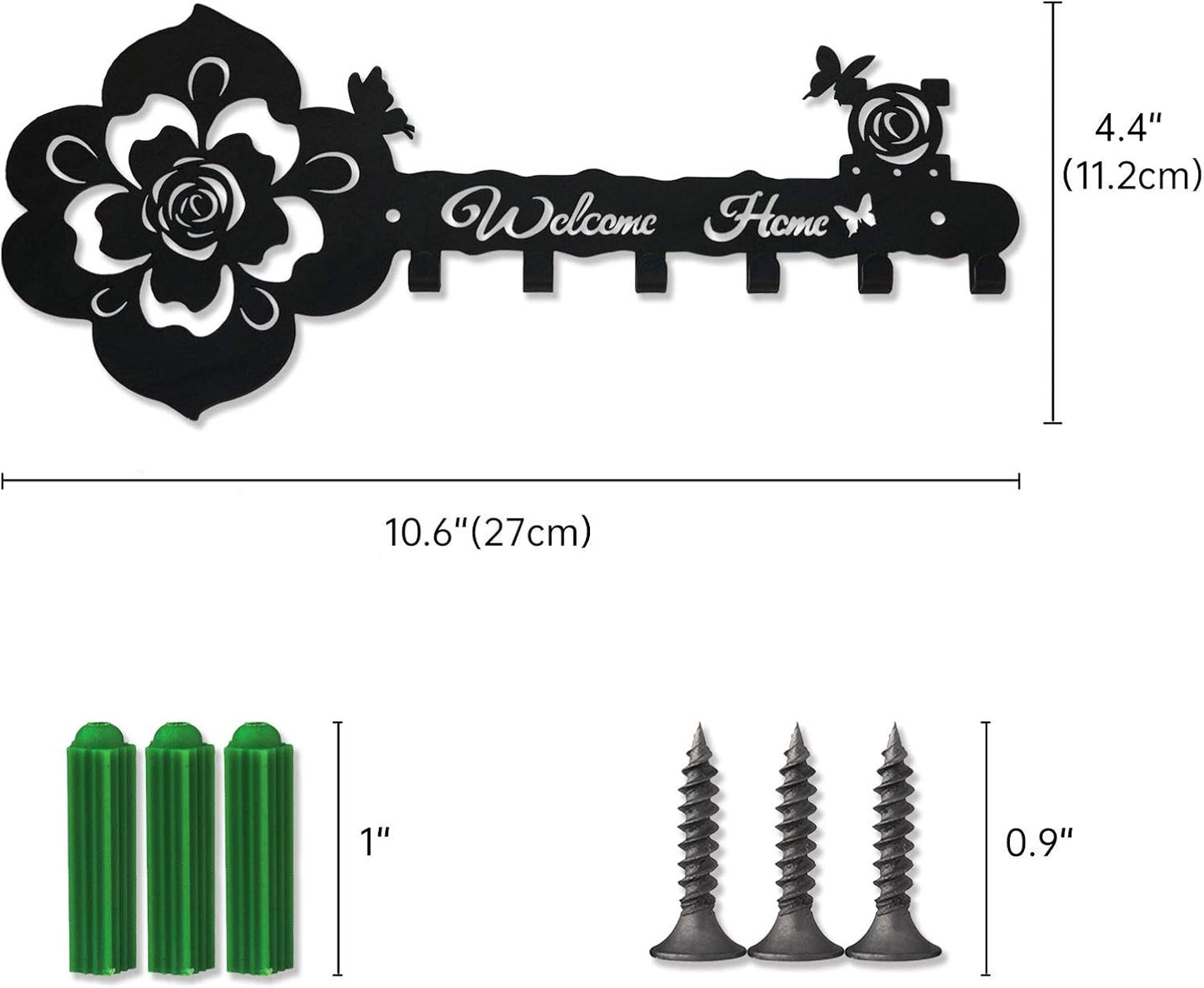 Deveosa Key Hooks Holder for Wall Decorative - Small Black Entryway Welcome Home Sign Key Hanging Hangers Wall Mounted Racks