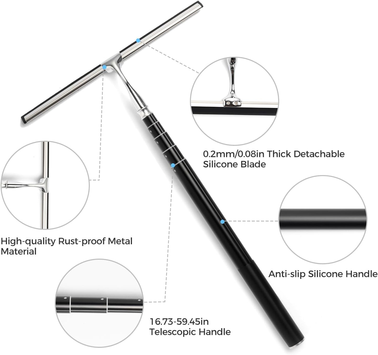 10.7“ Wide All-Purpose Shower Squeegee for Glass Doors, Squeegee for Shower Glass with Hook, Window Squeegee for Home, Small Squeegee for Shower, Bathroom, Car Glass, Mirror (Black)