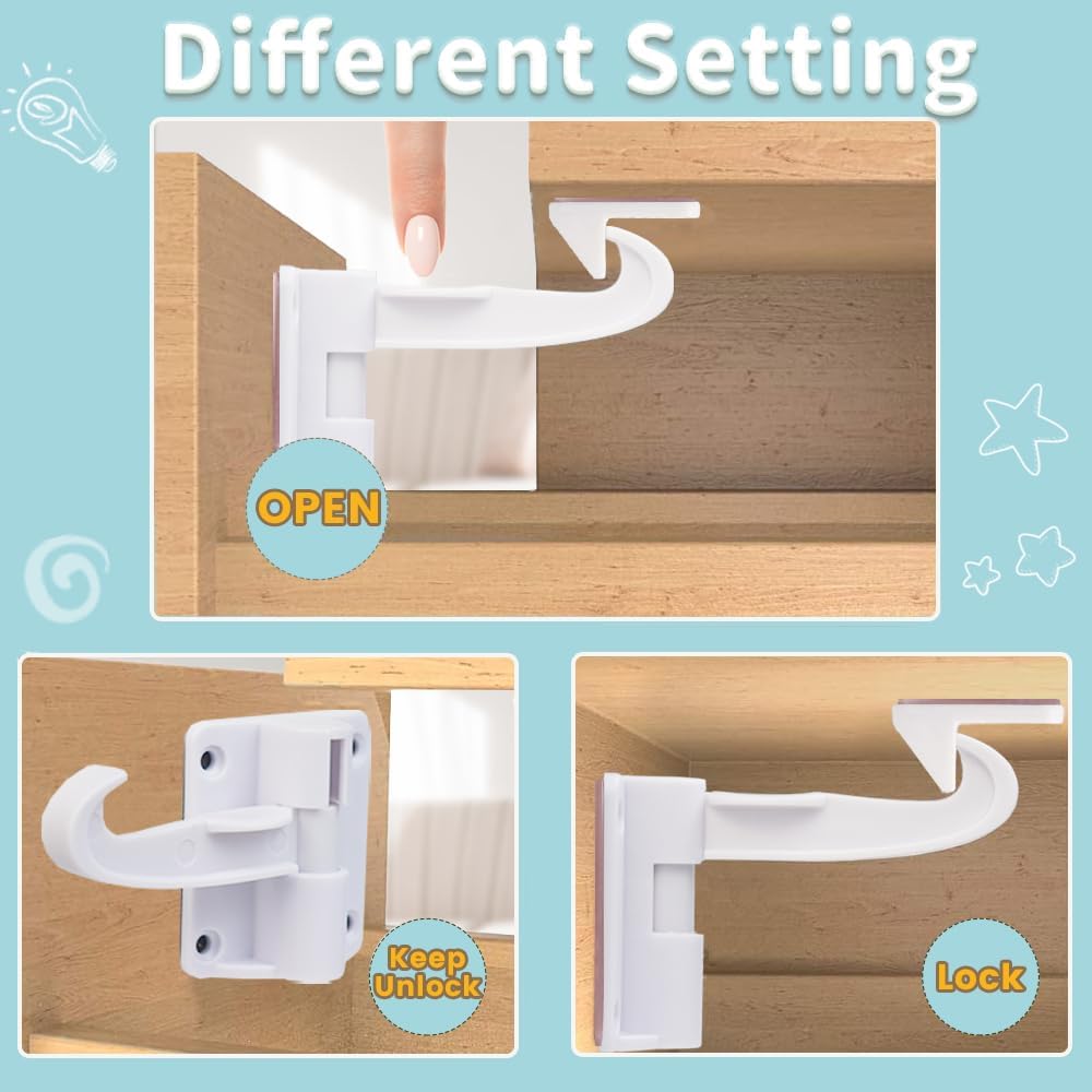 12 Pack Baby Proofing Cabinet Locks, Baitiny Child Proof Upgraded Adhesive Drawer Latch Locks, Invisible No Drilling 12 Piece Child Safety