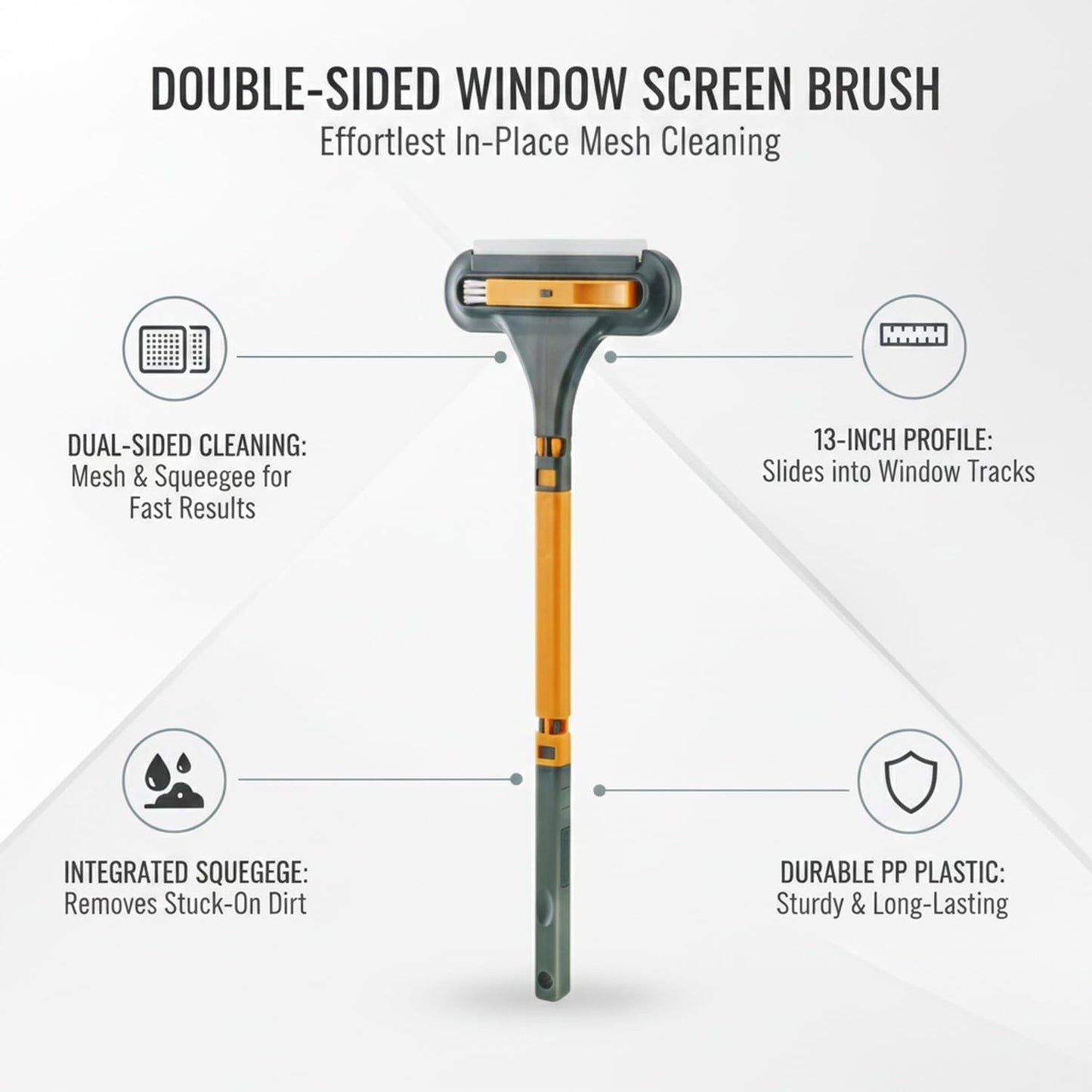 Sturdy PP Plastic Double-Sided Window Screen Brush, 13-Inch Tool for In-Place Mesh Cleaning
