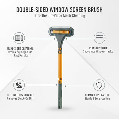 Sturdy PP Plastic Double-Sided Window Screen Brush, 13-Inch Tool for In-Place Mesh Cleaning