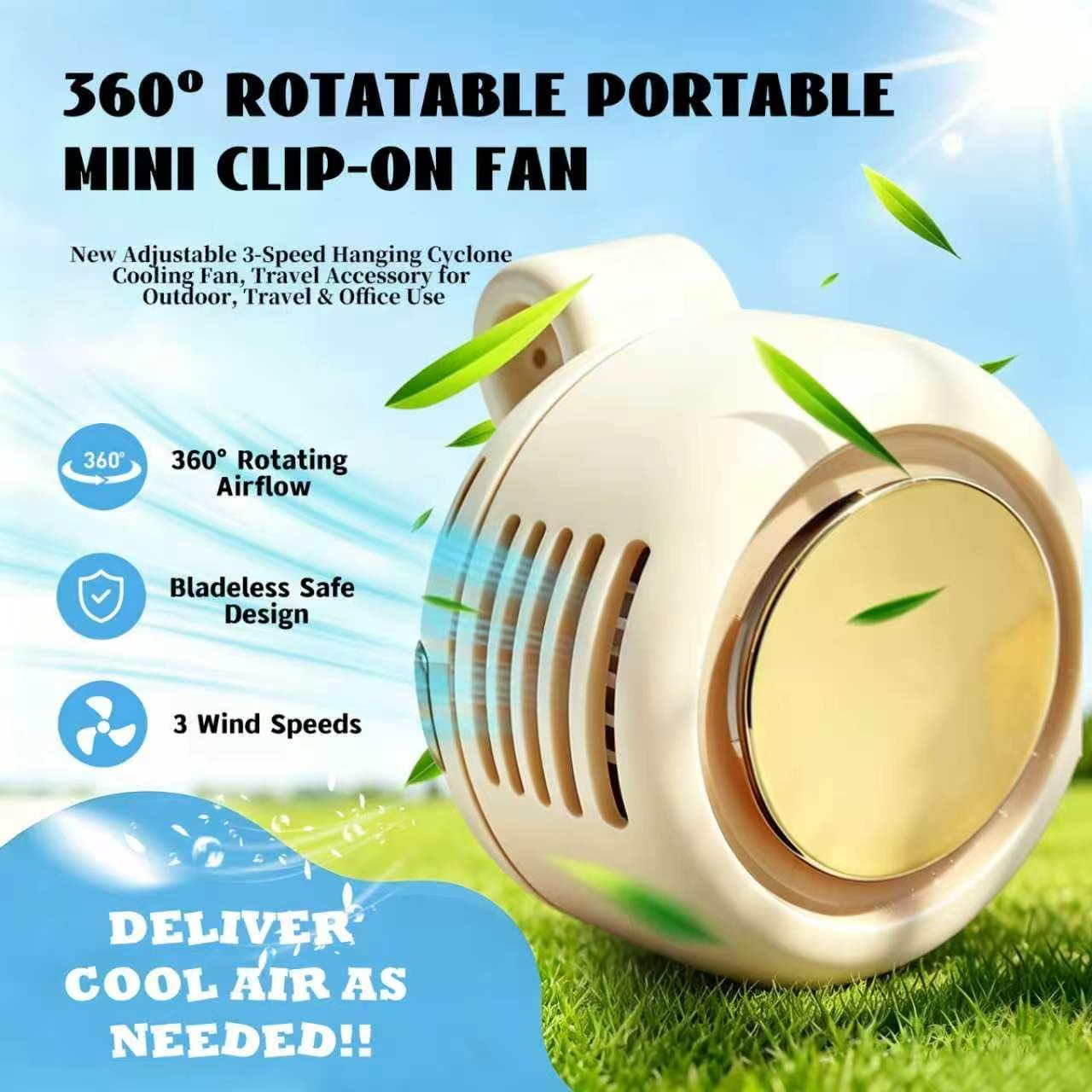 Portable Silent Clip-On Bladeless Personal Fan, Wearable Waist & Neck Fan, 360° Rotation, 3 Speeds, USB-C Rechargeable, Compact & Lightweight, Hands-Free Cooling for Travel, Office & Outdoor (Pink)