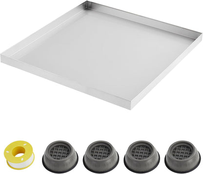 28" X 30" Washing Machine Drain Pan, Compact Washer Drip Tray, 304 Stainless Steel Heavy Duty Drip Tray with 4 Anti-Vibration Feet for Washer Dryer and Small Appliances