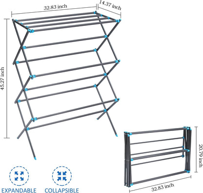 APEXCHASER Extra Large Clothes Drying Rack, Foldable & Extendable Laundry Rack with Adjustable Size (20.87"-35.43" L), Space-Saving, Rust-Resistant Frame for Indoor/Outdoor Use, White