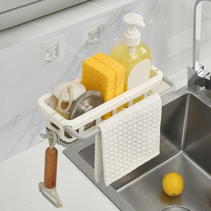 IMIKEYA Kitchen Retractable Dishcloth Holder Wall-mounted Rag Shelf White 210g No-drill Sponge Rack for Sink Organization Home Cleaning Supplies