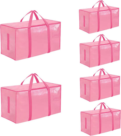 8 Pack-Extra Large Heavy Duty Moving Bags - Waterproof Storage Totes with Handles & Zippers, Foldable for College Dorm, Storage (Clear)