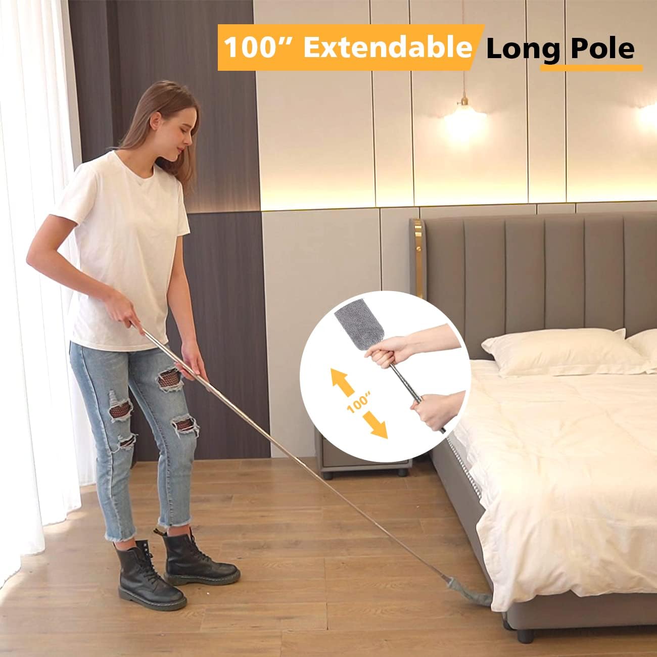 Microfiber Duster Kit for High Ceiling (6pcs), Extendable Dusters for Cleaning with 100" Extension Pole, Long Feather Duster for Fan/Car, House Cleaning Tool Kit by OOSOFITT