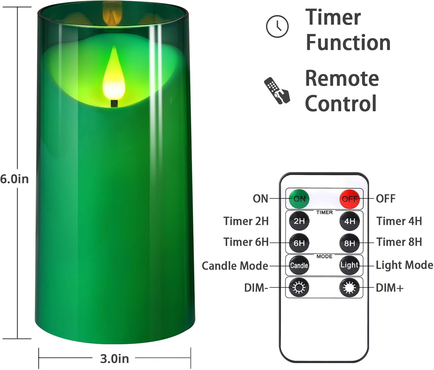 NURADA Flameless Candles with Remote Timer - Glass Real Wax 3D Wick LED Pillar Votive Candle Set Battery Operated Flickering Light for Home Christmas Decoration - White 3 Pack