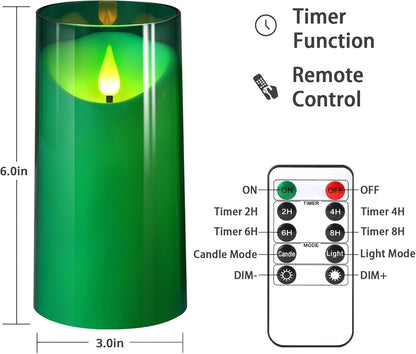 NURADA Flameless Candles with Remote Timer - Glass Real Wax 3D Wick LED Pillar Votive Candle Set Battery Operated Flickering Light for Home Christmas Decoration - White 3 Pack