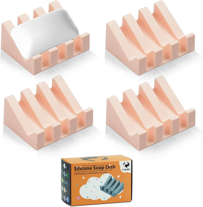 Self Draining Soap Dish Holder,Silicone Soap Dish,for Bathroom,Kitchen, Sponges，Can Extend Soap Life，Keep Soap Bars Dry and Easy Cleaning (White,1-Pack) - Colors A